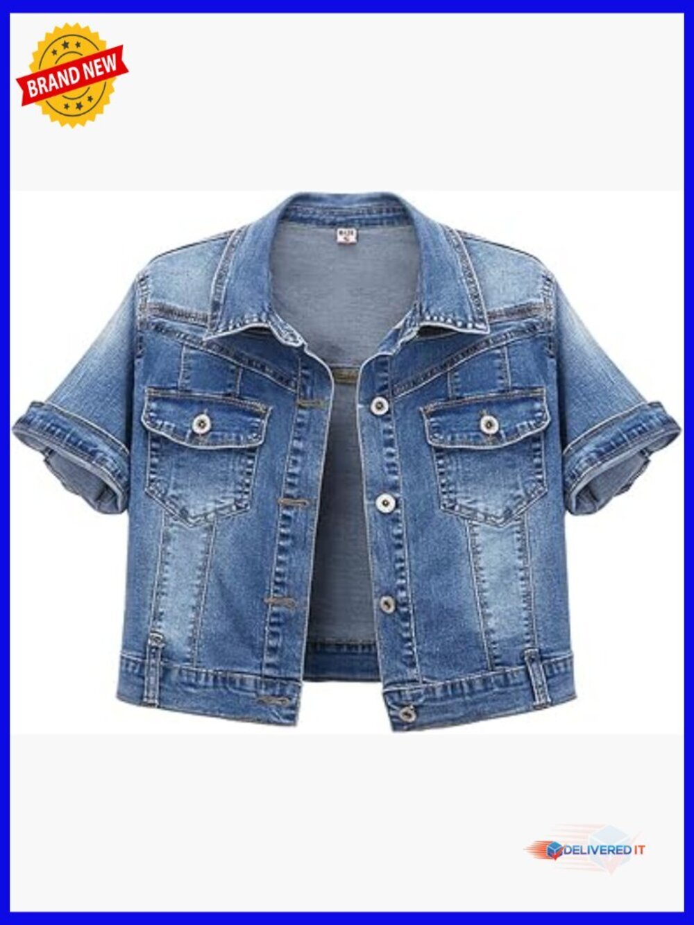 Women's Short Sleeve Crop Denim Trucker Jacket Jean Coat